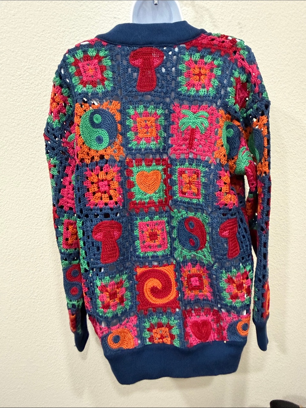 FARM Rio Multicolor Crochet Cardigan with Navy Trim - Picture 5 of 8